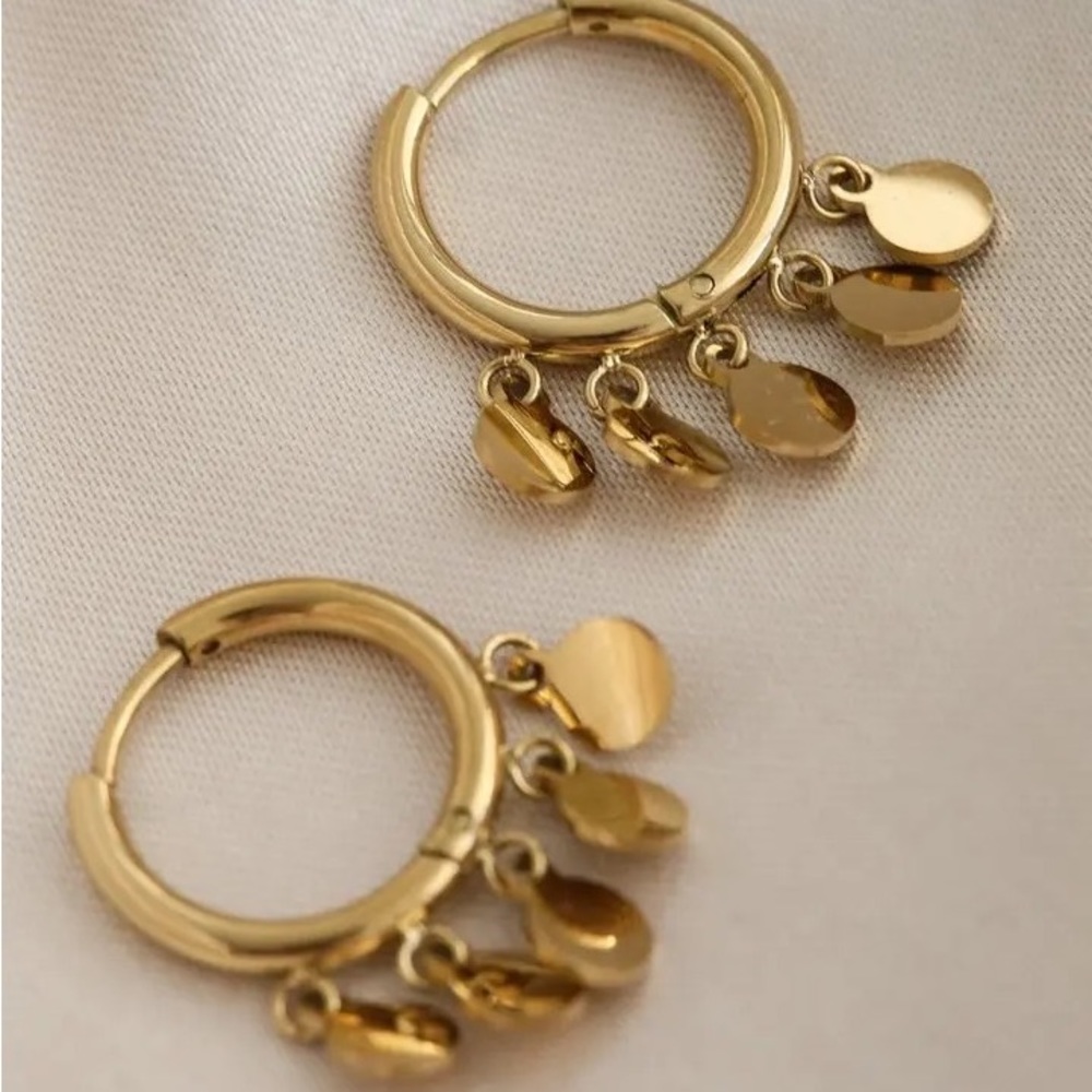Disc Dangle Hoop Earrings in Gold